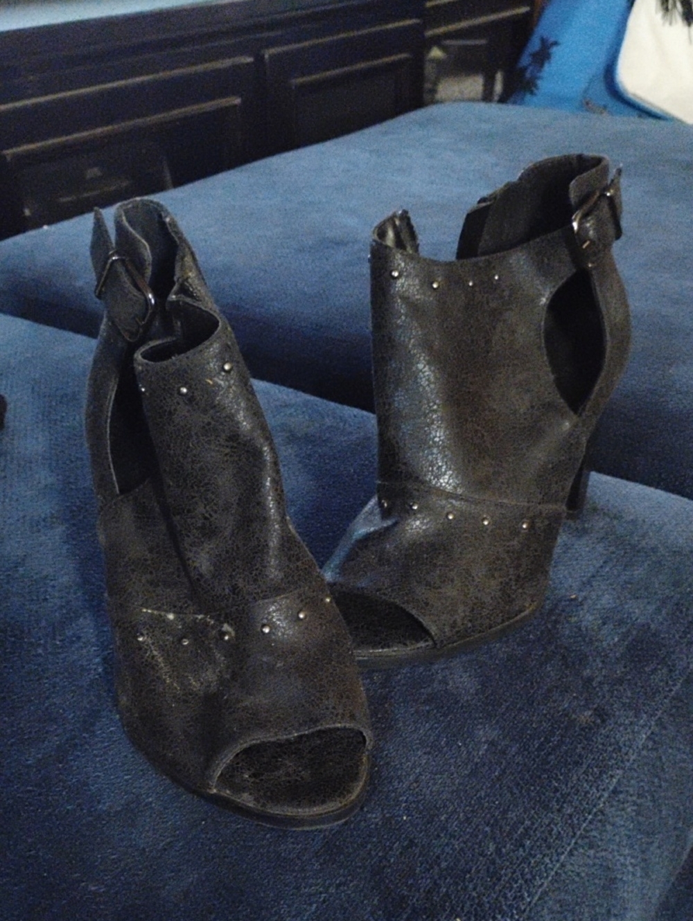 Simply Vera Vera Wang Black Studded Open-Toe Cutout Ankle Heels